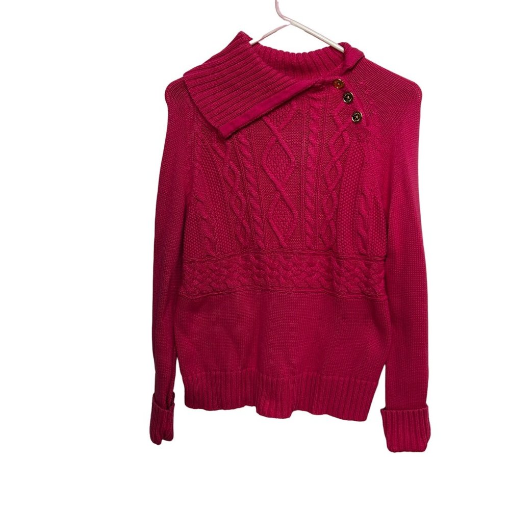 Chaps Petite Pink Turtle Neck Long Sleeve Cable Knit Sweater Women's PM 1434